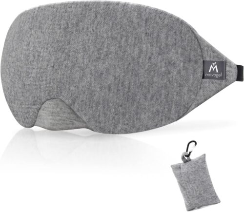 Mavogel Cotton Sleep Mask – Updated Design Light Blocking Sleep Eye Mask, Soft and Comfortable Night Sleeping Mask for Men Women, Eye Blinder for Travel/Sleeping, Includes Travel Pouch, Grey