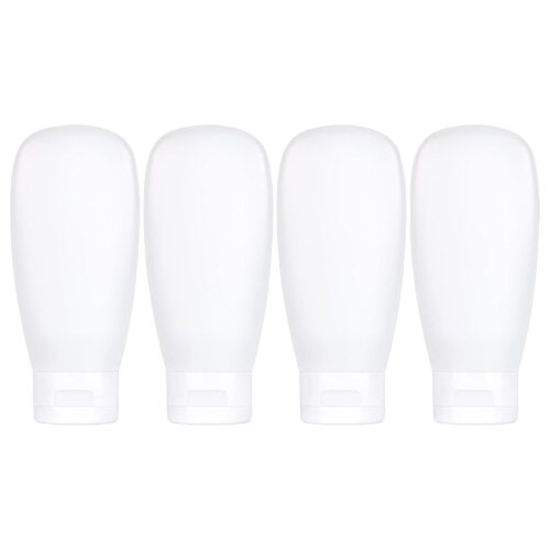 TSA Approved Travel Bottles Set for Toiletries Travel Size Containers Kit 4 Pack Portable Leak Proof Refillable Squeeze Cosmetic Airplane Essential Shampoo Hair Conditioner Body Lotion Bath Shower Gel