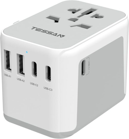TESSAN Universal Travel Adapter, International Power Adapter 5.6A 3 USB C 2 USB A Ports, Travel Worldwide Plug Adaptor, Outlet Converter Wall Charger for Europe UK EU AUS (Type C/G/A/I)
