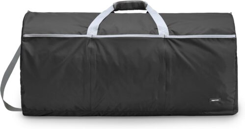 Amazon Basics Large Duffel Bag (100L) for Travel, Travel Bag, with Multiple Zippered Pockets, Lightweight yet Durable Nylon Material, 50-Pound Weight Capacity, Black, 32.4″L x 16.9″W x 16.9″H