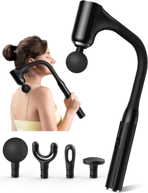 Massage Gun Deep Tissue – Back Massager for Pain Relief Deep Tissue with Extended Handle, 12MM Percussion Less-Shock Neck/Foot/Leg/Shoulder Massager, Infinitely Adjustable Speed & 4 Replaceable Heads
