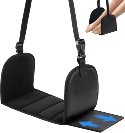 Airplane Foot Hammock Adjustable Foot Rest Hammock,Foot Hammock for Travel Essentials,by Thicked Memory Cotton Filling with Support Plates (1pack)