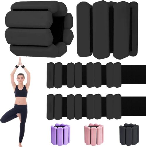 Adjustable Ankle Weights for Women Men,Wrist Weights set for Walking Running,1 Pair (1Lbs Each) Silicone Workout Weights for gym fitness, Jogging,yoga,pilates,strength training,physical therapy (Black-2)