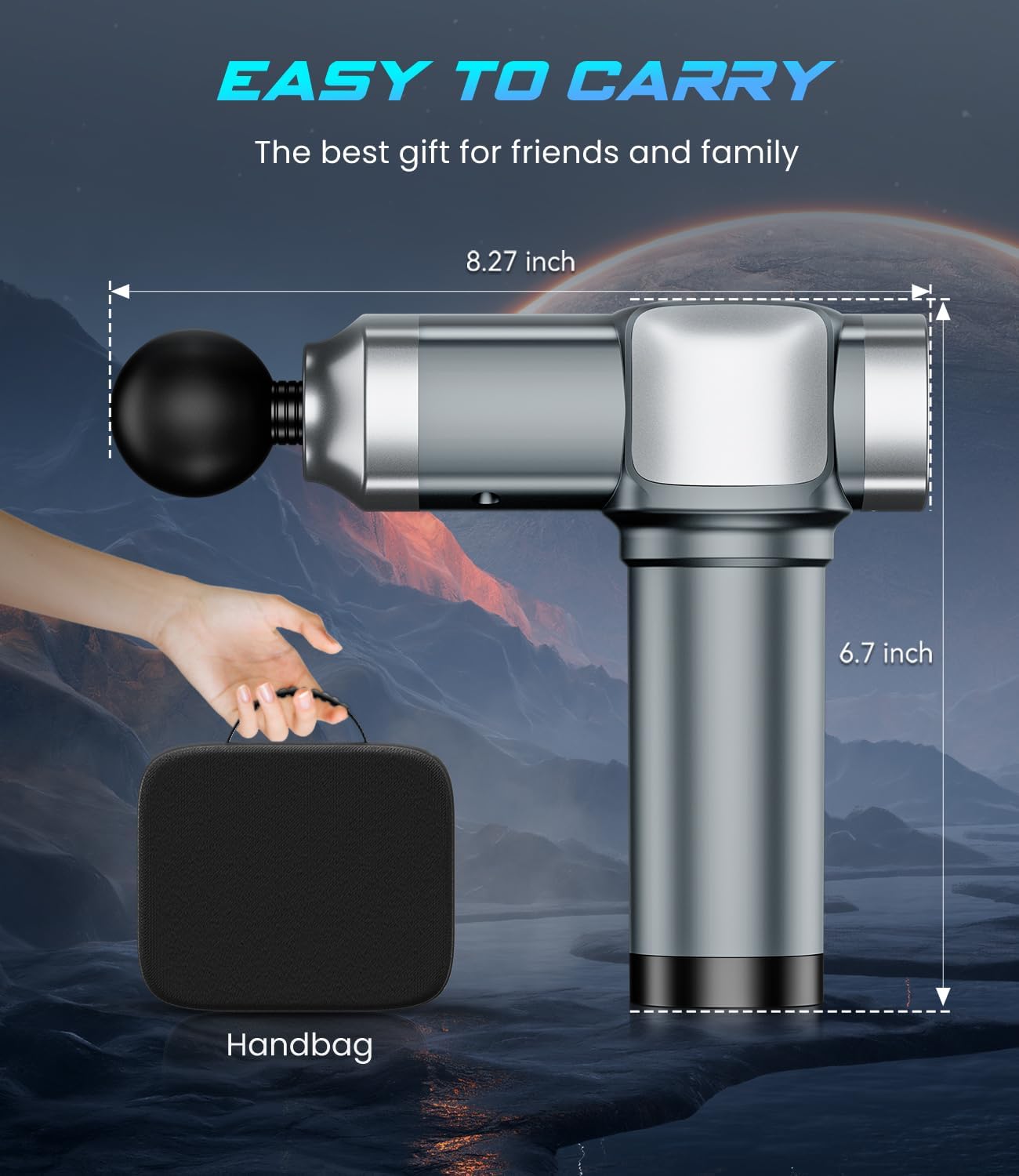 Massage Gun, Deep Tissue Massage Gun for Pain Relief, Handheld Electric Muscle Back Massager, Super Quiet Percussion Electric Massager with 30 Speed Levels 6 Massage Heads, Carry Case (Grey) - Image 7