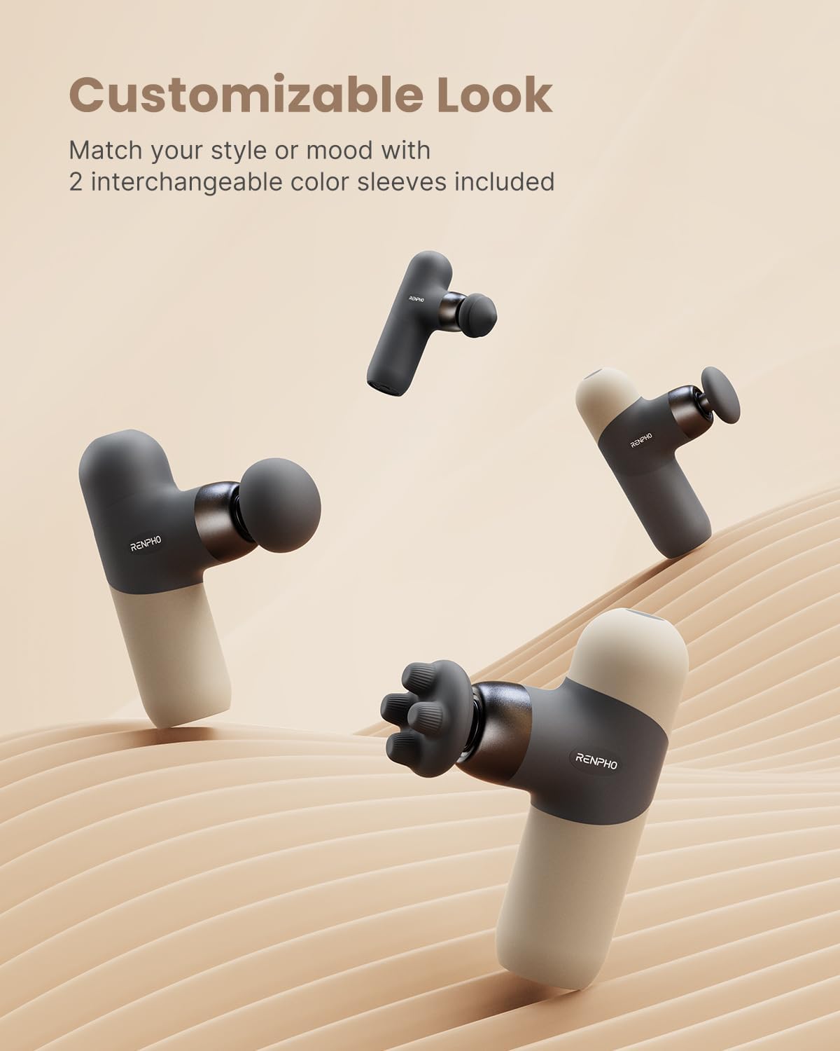 RENPHO Mini Thermal Massage Gun with Heat, FSA HSA Eligible Portable Deep Tissue Percussion Massager, Color Silicone Sleeves Travel Size with Carry Case, Grey - Image 2