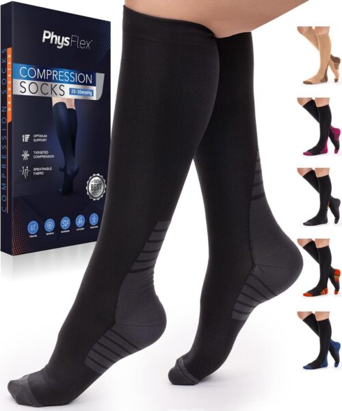 Compression Socks for Women and Men – Best Support for Running, Flying, Pregnancy – Knee High Graduated Compression Stockings