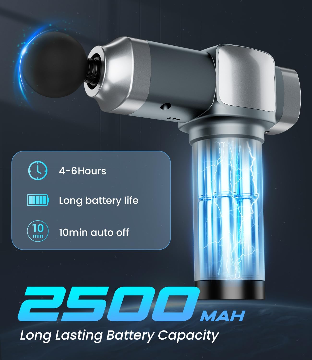 Massage Gun, Deep Tissue Massage Gun for Pain Relief, Handheld Electric Muscle Back Massager, Super Quiet Percussion Electric Massager with 30 Speed Levels 6 Massage Heads, Carry Case (Grey) - Image 4