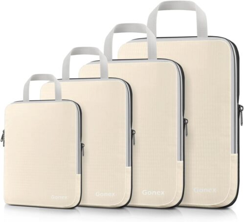 Gonex Compression Packing Cubes, 3pcs/4pcs Expandable Storage Travel Luggage Bags Organizers