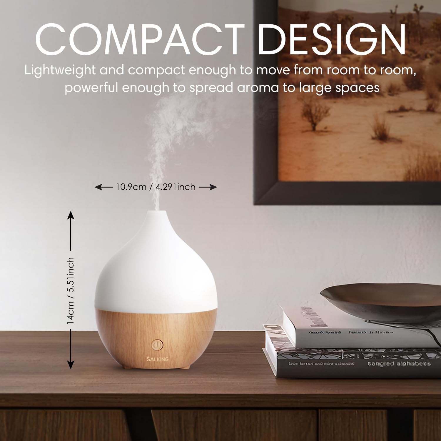 SALKING Essential Oil Diffuser, 100ml Small Aromatherapy Diffuser with Auto Shut-Off Function, Ultrasonic Diffusers for Essential Oils, Cool Mist Humidifier with Warm White Lights, for Office Home - Image 5