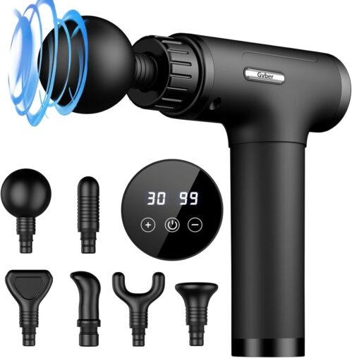 Massage Gun, Massage Gun Deep Tissue, Handheld Back Massager for Athletes, Percussion Muscle Massager with 6 Attachments & 30 Speed (Black)