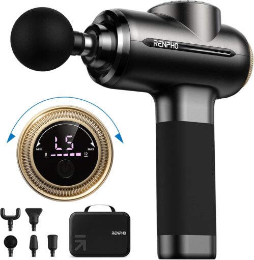 RENPHO Massage Gun Deep Tissue with 8-12mm Adjustable Amplitude Heavy-Duty, FSA HSA Eligible, Professional Percussion Muscle Massager with Portable Case for Athletes & Home Use, Active EVO
