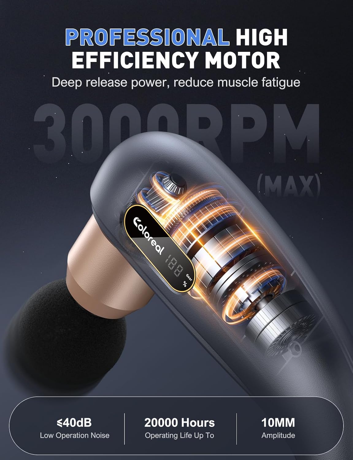 Massage Gun with Extended Handle, Back Massager for Pain Relief Deep Tissue, Handheld Percussion Massager Gun with 4 Massage Heads and 3 Modes, Full Body Massage for Neck Shoulder Waist Leg Muscle - Image 6