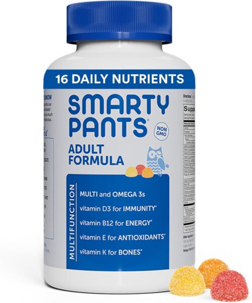 SmartyPants Multivitamin for Men & Women: Multivitamin Gummies with Vitamin D3, C, Vitamin B12, B6, A, K & Zinc, Omega 3 Fish Oil (EPA/DHA), Biotin, Gluten Free, 180 Count (30 Day Supply)
