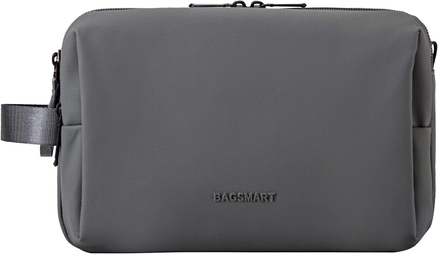 BAGSMART Toiletry Bag for Men, Travel Toiletry Organizer Dopp Kit Water-resistant Shaving Bag for Toiletries Accessories, Door Room Essentials,Grey-medium