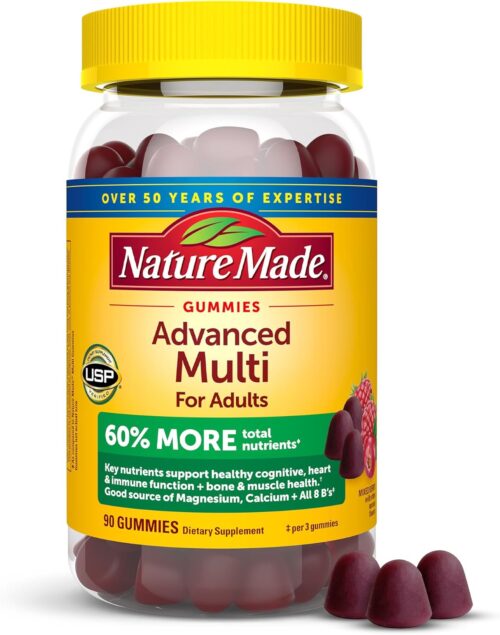 Nature Made Advanced Multivitamin Gummies for Adults with Magnesium Citrate, Calcium & All 8 B Vitamins, Daily Nutritional Support, 90 Gummies, 30 Day Supply