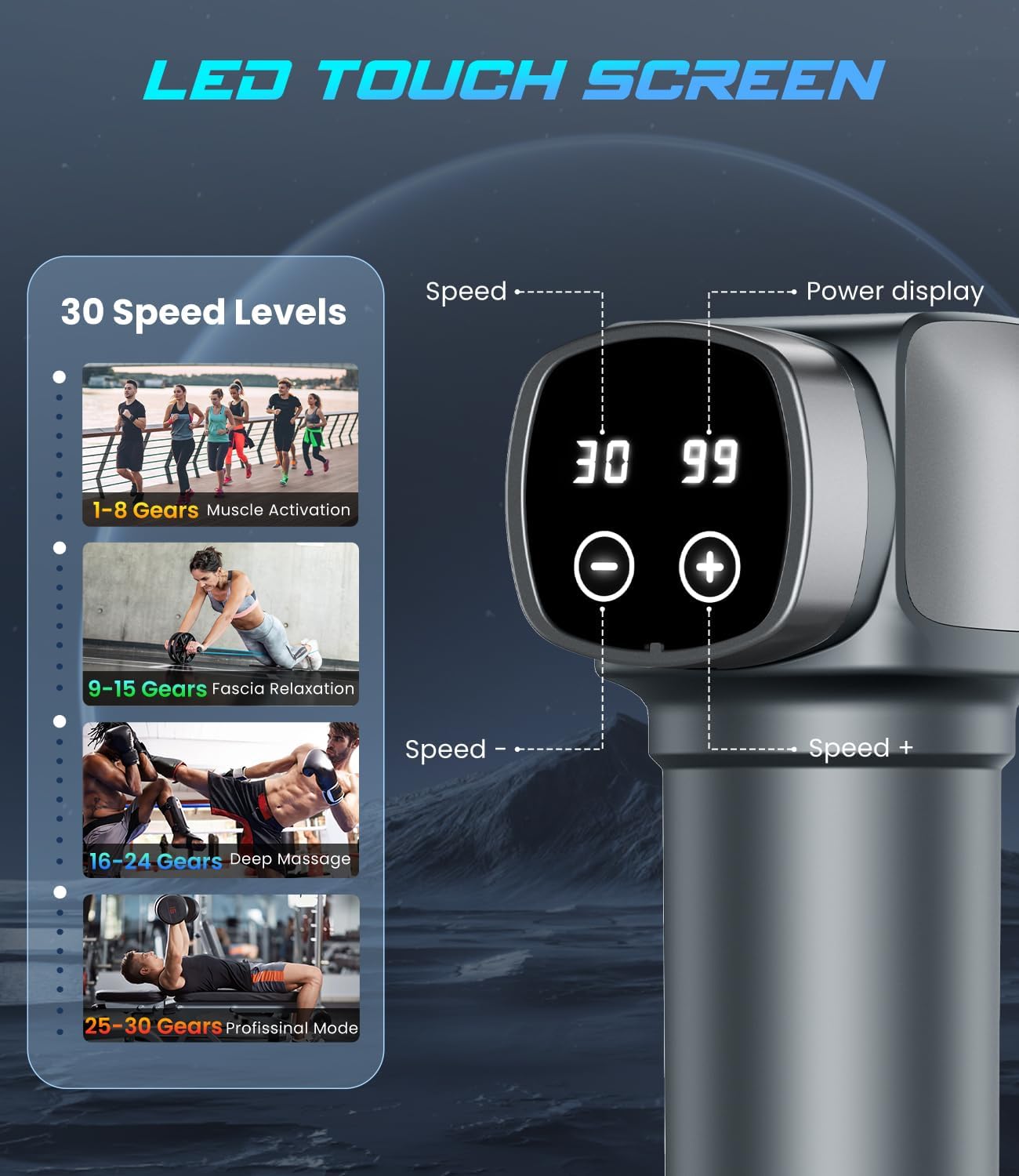 Massage Gun, Deep Tissue Massage Gun for Pain Relief, Handheld Electric Muscle Back Massager, Super Quiet Percussion Electric Massager with 30 Speed Levels 6 Massage Heads, Carry Case (Grey) - Image 2