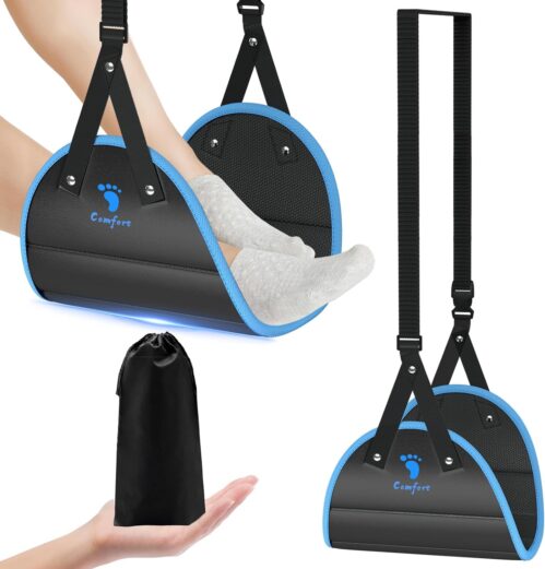 Foot Hammock for Plane Travel, Airplane Foot Hammock for Travel Accessories, Portable Wider Airplane Foot Rest for Long Flight – Length Adjustable, Under Desk footrest at Work to Relax Feet
