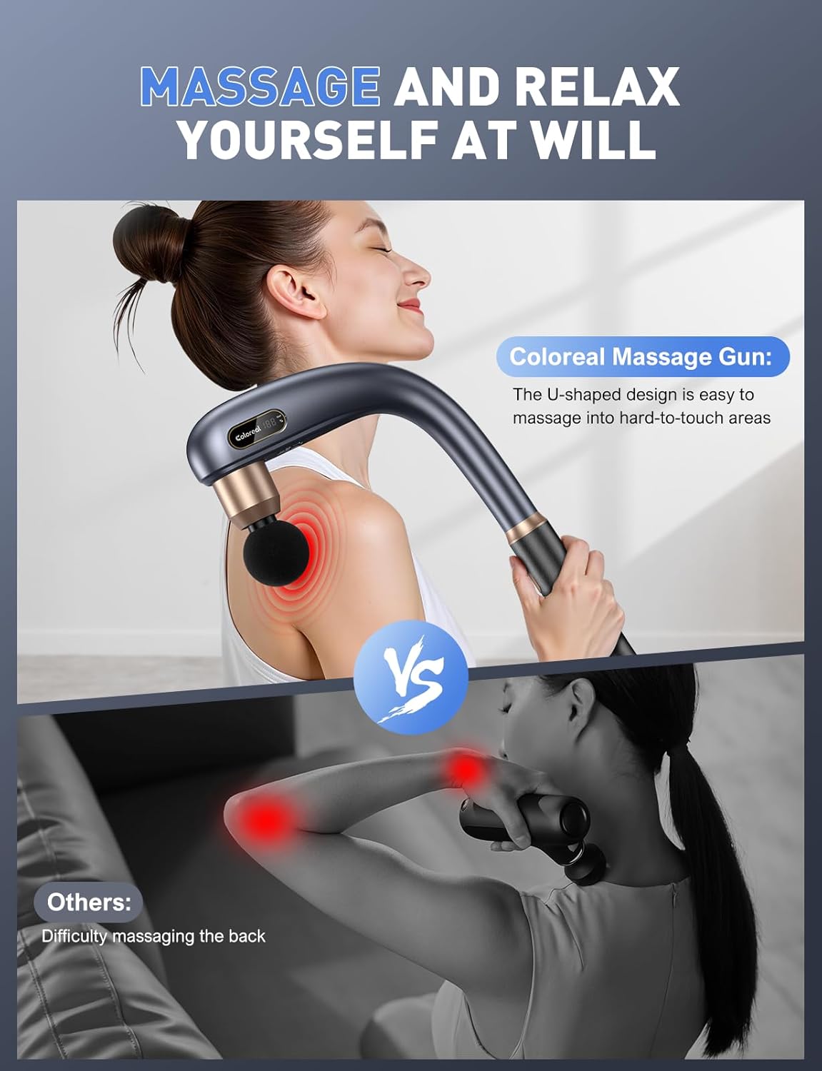 Massage Gun with Extended Handle, Back Massager for Pain Relief Deep Tissue, Handheld Percussion Massager Gun with 4 Massage Heads and 3 Modes, Full Body Massage for Neck Shoulder Waist Leg Muscle - Image 7