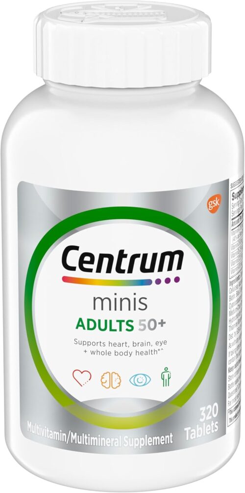 Centrum Minis Silver Multivitamin Tablet for Adults 50 Plus, Multimineral Supplement, Vitamin D3, B-Vitamins, Gluten Free, Non-GMO Ingredients, Supports Memory and Cognition in Older Adults – 320 Ct