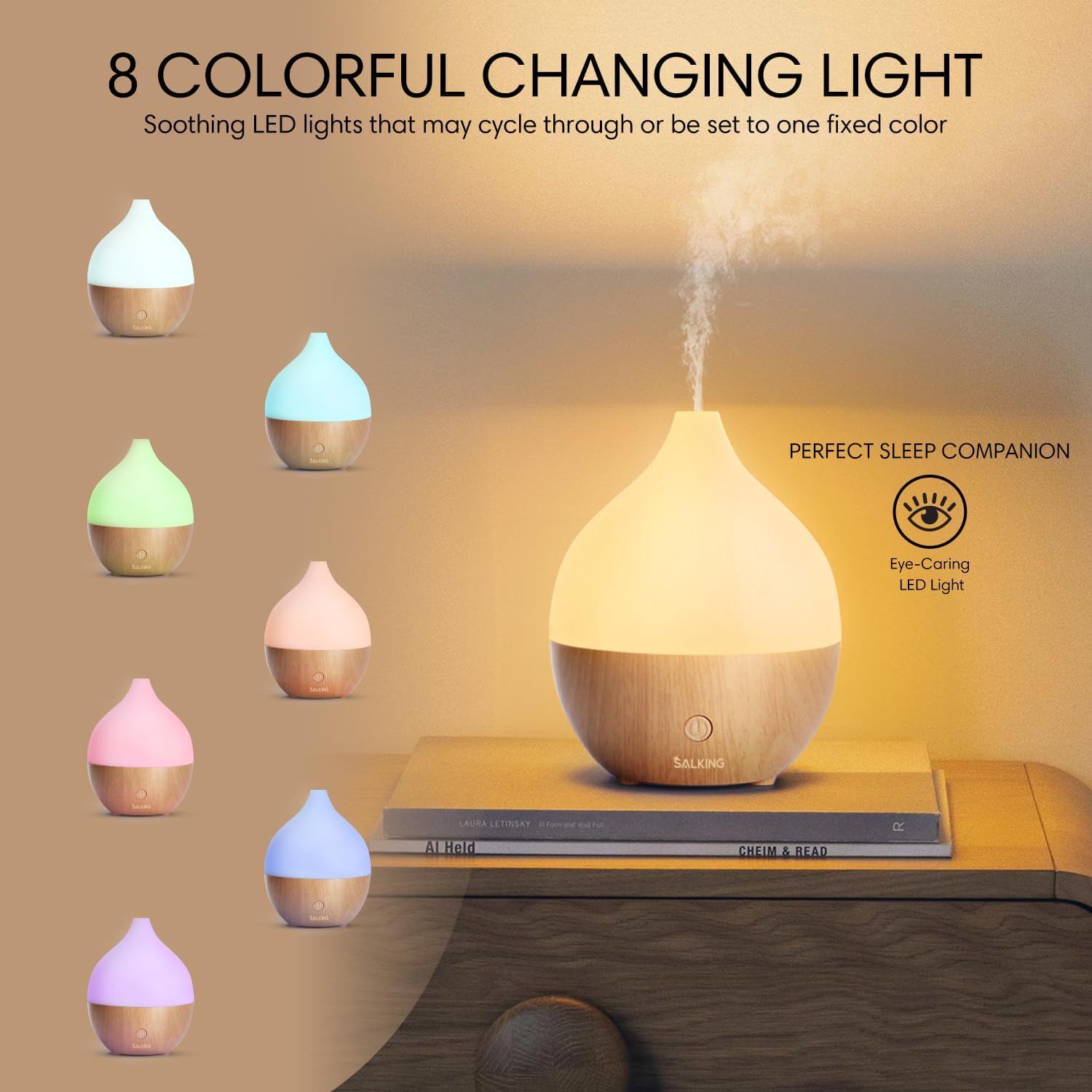 SALKING Essential Oil Diffuser, 100ml Small Aromatherapy Diffuser with Auto Shut-Off Function, Ultrasonic Diffusers for Essential Oils, Cool Mist Humidifier with Warm White Lights, for Office Home - Image 2