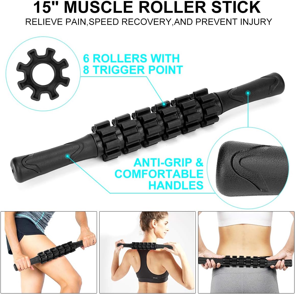 Foam Roller Set - High Density Back Roller, Muscle Roller Stick,2 Foot Fasciitis Ball, Stretching Strap, Massage Ball for Whole Body Physical Therapy & Exercise, Yoga, Back Pain, Leg, Deep Tissue - Image 4