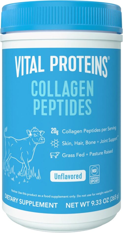 Vital Proteins Grass Fed Collagen Peptides Powder, Supports Hair, Skin, Nails, Bones, and Joints Health, Hydrolyzed Peptides – Zero Sugar, Unflavored, 9.33oz