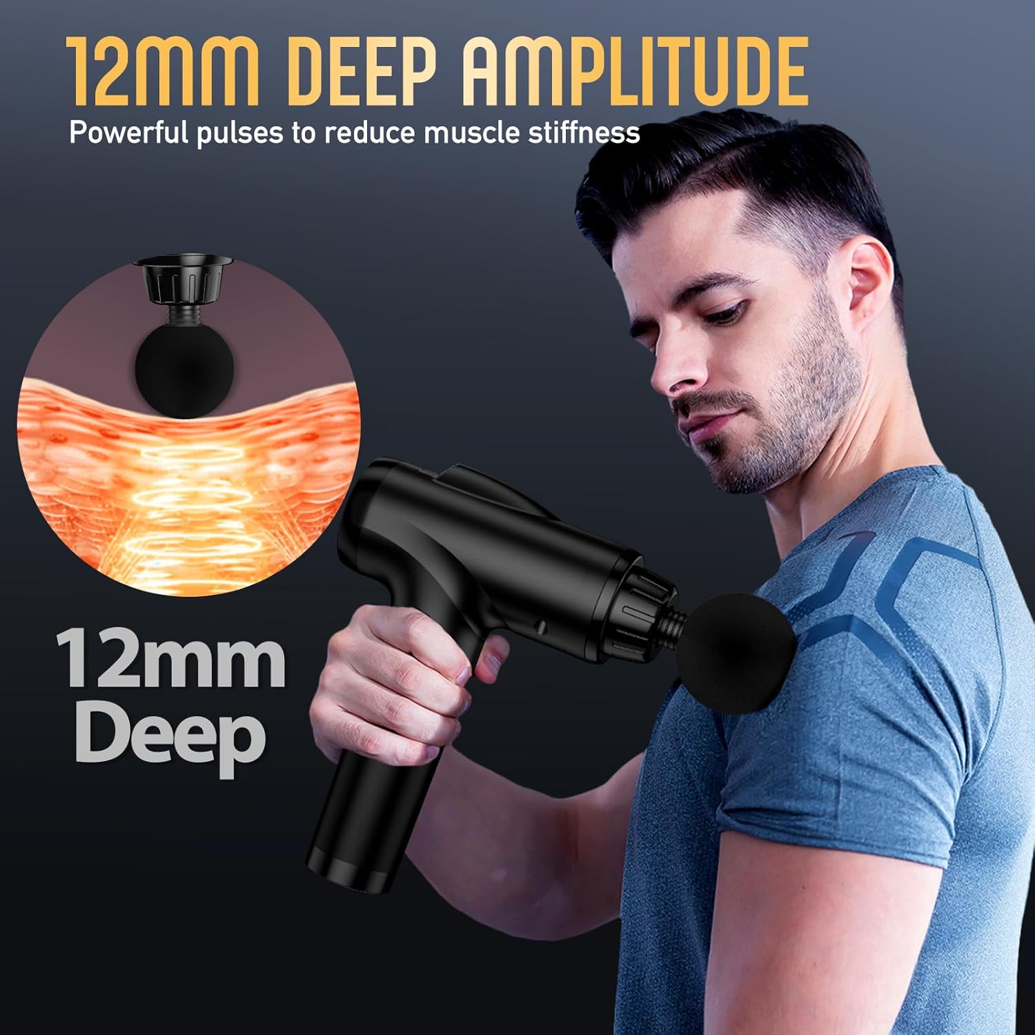 Massage Gun Deep Tissue, Handheld Electric Muscle Massager, High Intensity Percussion Massage Device for Pain Relief with 9 Attachments & 30 Speed(Black) - Image 4