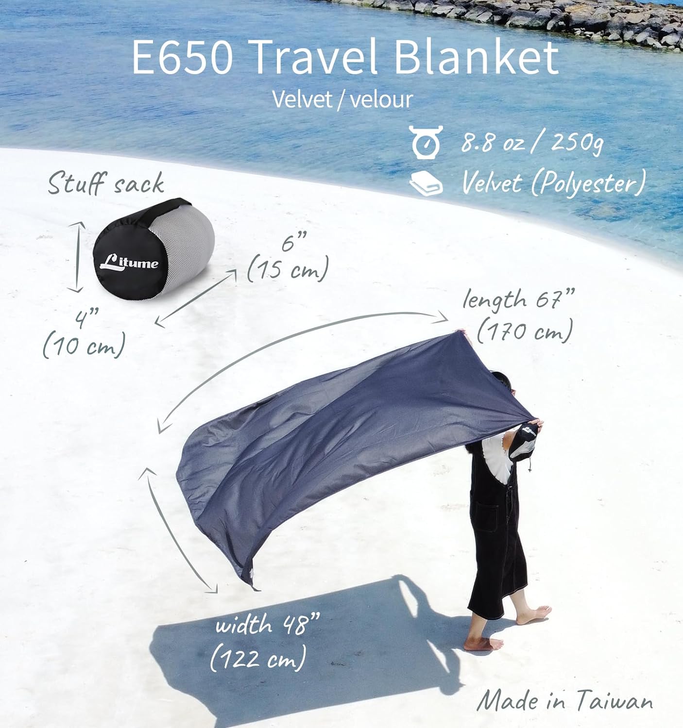 Travel Blanket Lightweight and Breathable, 67 x 48 Soft Airplane Blanket for Travelers, Foldable Camping Sheet with Stuff Sack for Train, Camp, Traveling (Velvet/Fleece) - Image 2
