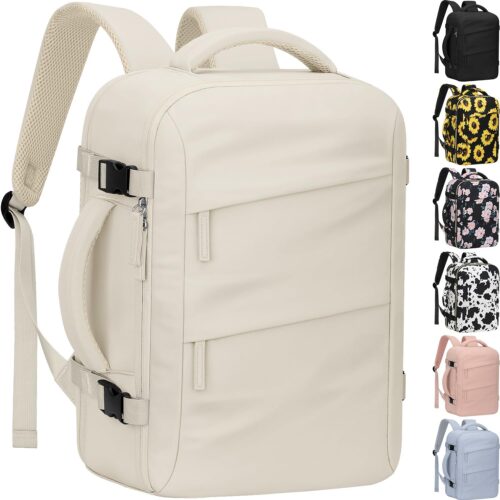Carry on Backpack for Women TSA Approved 15.6 Inch Travel Laptop Backpack for Women Travel Essentials Foldable Womens Travel Backpack Suitcase Beige