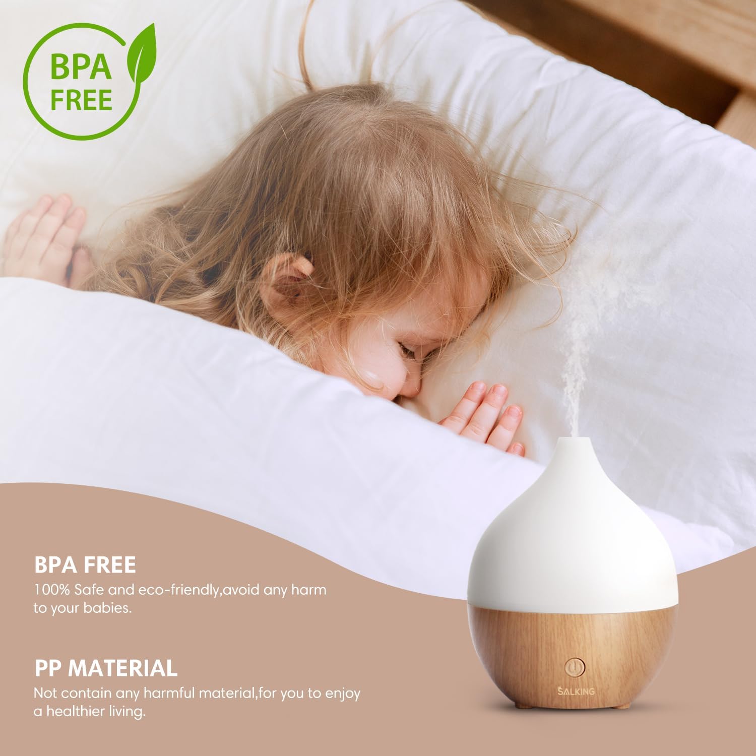 SALKING Essential Oil Diffuser, 100ml Small Aromatherapy Diffuser with Auto Shut-Off Function, Ultrasonic Diffusers for Essential Oils, Cool Mist Humidifier with Warm White Lights, for Office Home - Image 6