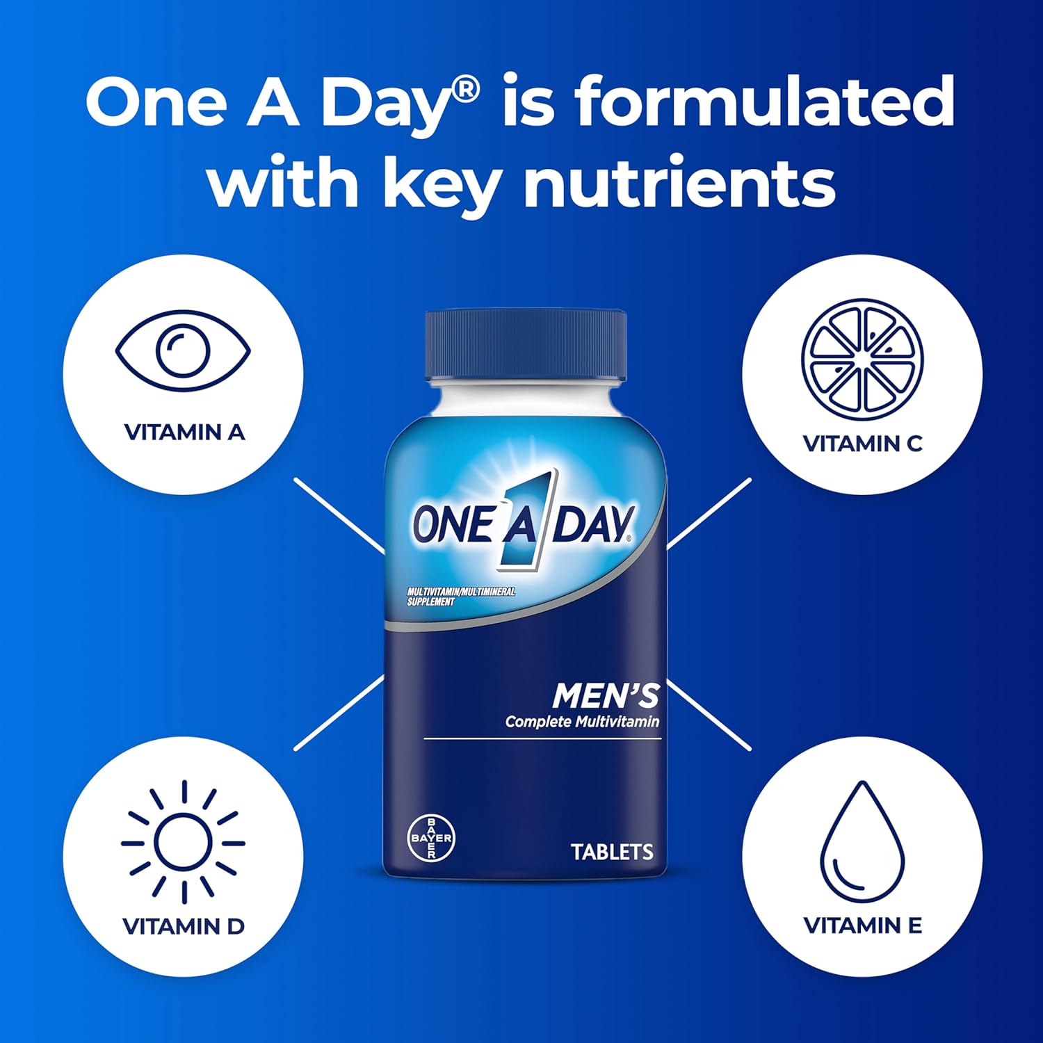One A Day Men’s Multivitamin, Supplement Tablet with Vitamin A, Vitamin C, Vitamin D, Vitamin E and Zinc for Immune Health Support, B12, Calcium & more, 200 count (Packaging May Vary) - Image 2
