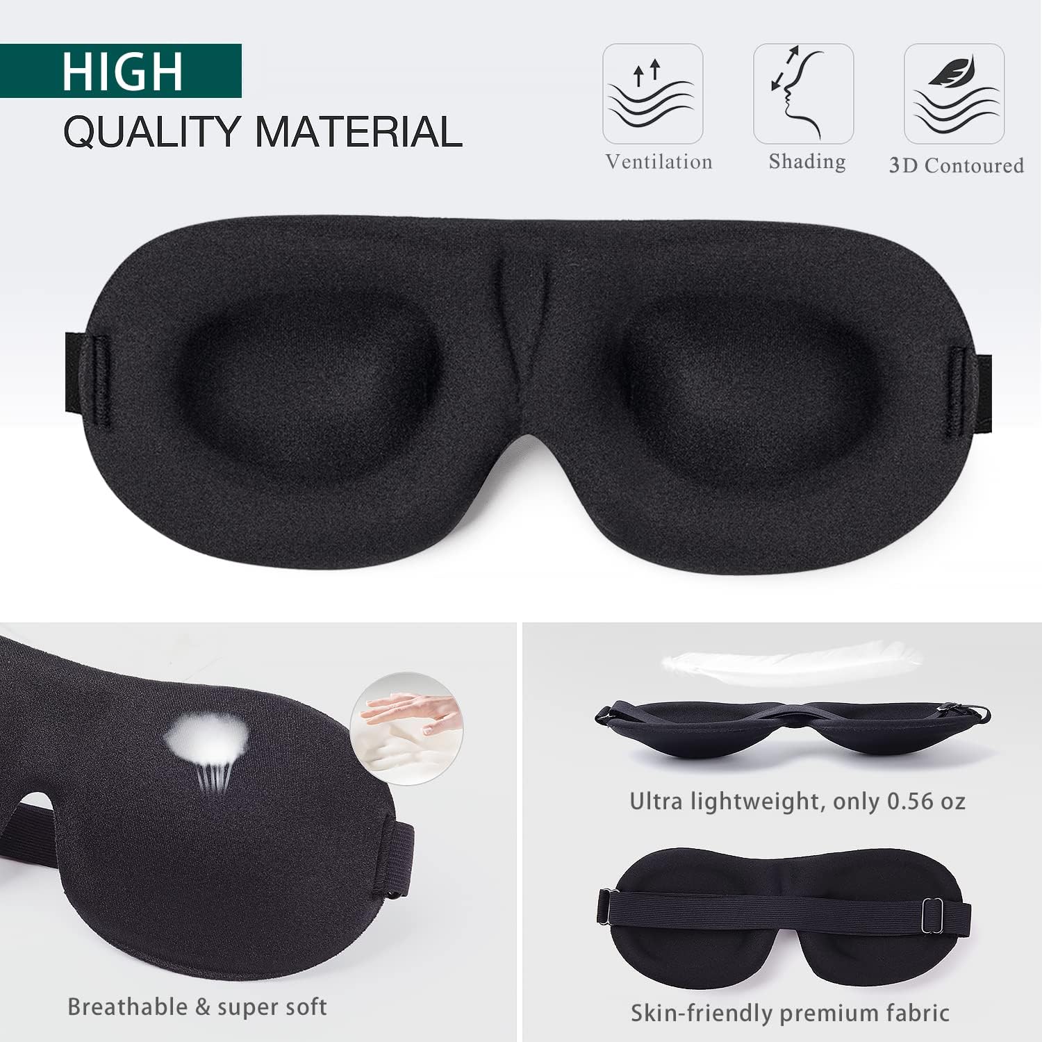 NEWVANGA Sleep Mask for Back and Side Sleeper, Block Out Light, Sleeping Eye Mask of 3D Night Blindfold, Zero Eye Pressure Ultralight Travel Eye Cover Black - Image 6
