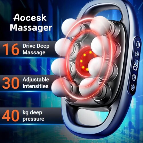 16-Drive 8-Head Massage Gun Set, Deep Tissue Percussion Massager with 16 Massages Heads, Red Light Therapy, Quiet Muscle Massage Gun for Back, Shoulders, Legs, Foot, Body Muscle Pain Relief (16-Head)