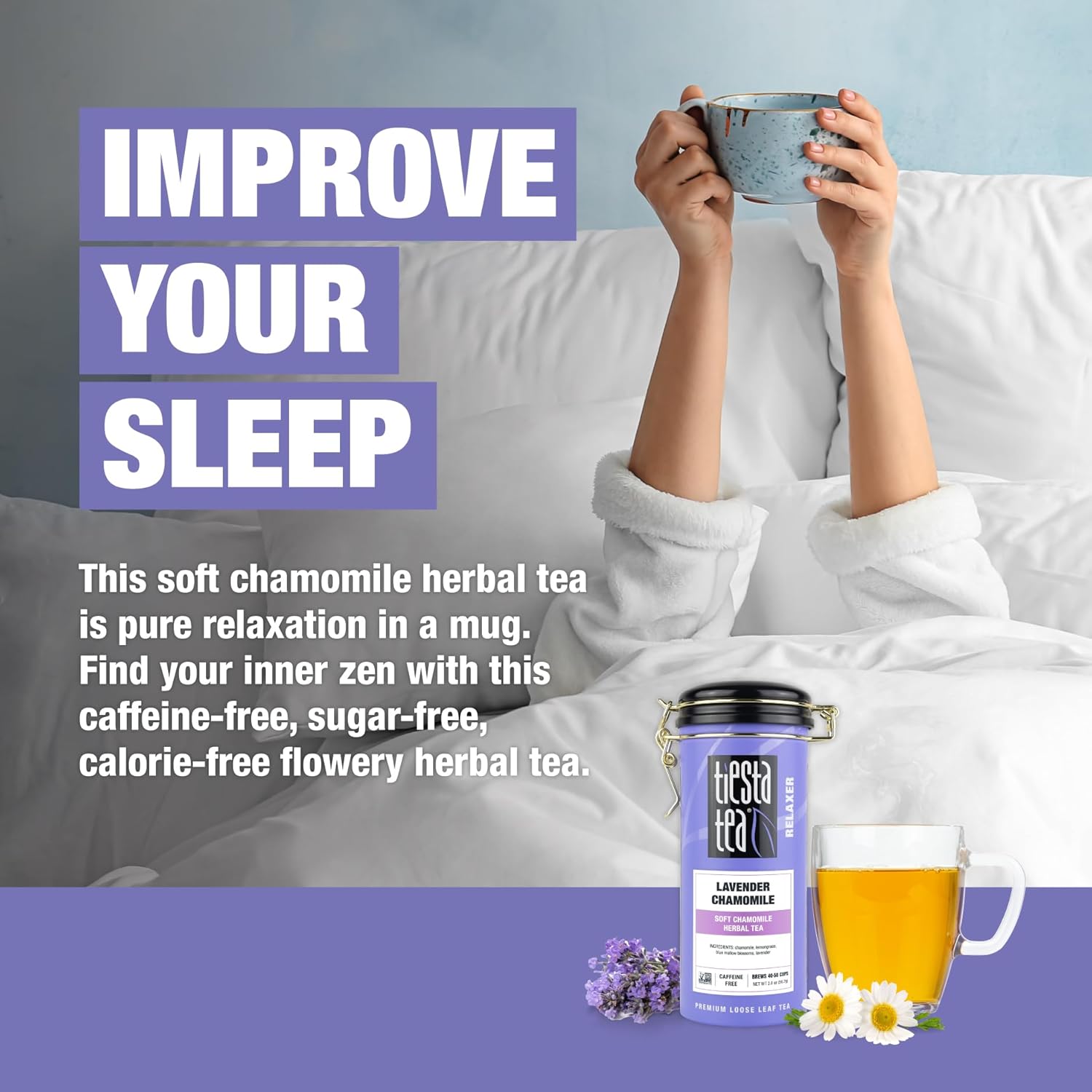 Tiesta Tea - Lavender Chamomile Herbal Tea | Loose Leaf | Calming Blend with Chamomile | Lavender | Lemongrass | Caffeine-Free Herbal | Great for Hot or Iced Brews | Refillable Tin | 50 Cups | 2 Ounce - Image 4