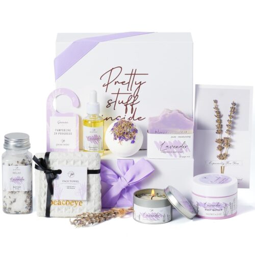 Gifts for Women Spa Lavender Bath Gift Baskets Mothers Day Gifts Relaxing Self Care Gift for Mom Her Sister Wife Auntie Home Bath Kit Care Package Birthday Friendship Gift Ideas