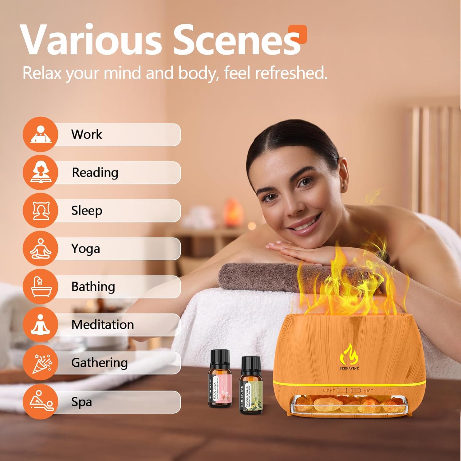 Ultrasonic Essential Oil Diffuser Set with 12 Best Aromatherapy Oils, Gift Box & Bag, Himalayan Salt Lamp Diffuser,Cool Mist Humidifier for Bedroom, Scent Diffusers for Home - Image 9