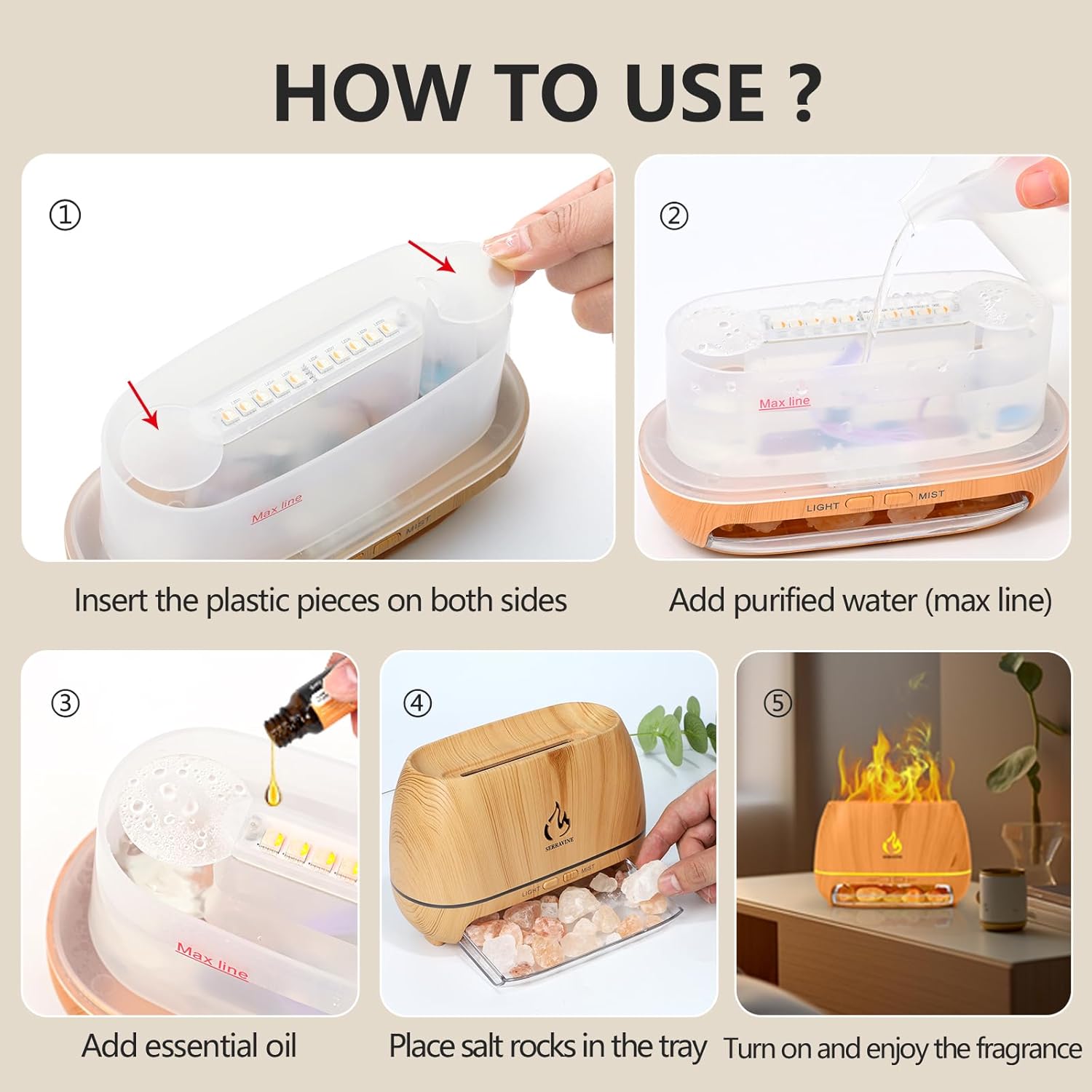 Ultrasonic Essential Oil Diffuser Set with 12 Best Aromatherapy Oils, Gift Box & Bag, Himalayan Salt Lamp Diffuser,Cool Mist Humidifier for Bedroom, Scent Diffusers for Home - Image 6