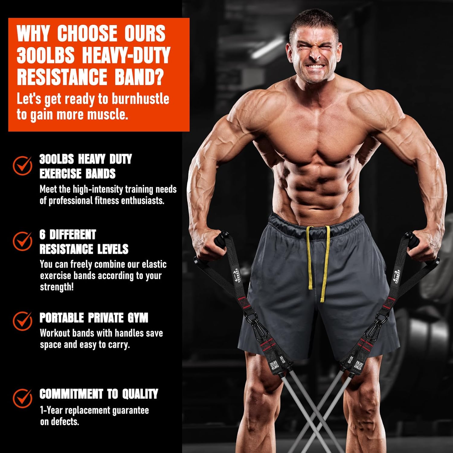 Heavy Resistance Bands for Working Out, 300LBS Exercise Bands with Handles, Workout Bands for Men, Weight Fitness Bands Set for Muscle Training, Strength, Slim, Yoga, Home Gym Equipment - Image 7