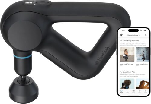 TheraGun Prime Quiet Deep Tissue Therapy Massage Gun – Bluetooth Enabled, Electric Percussion Massage Gun & Personal Massager for Pain Relief in Neck, Back, Leg, Shoulder and Body (Black – 5th Gen)