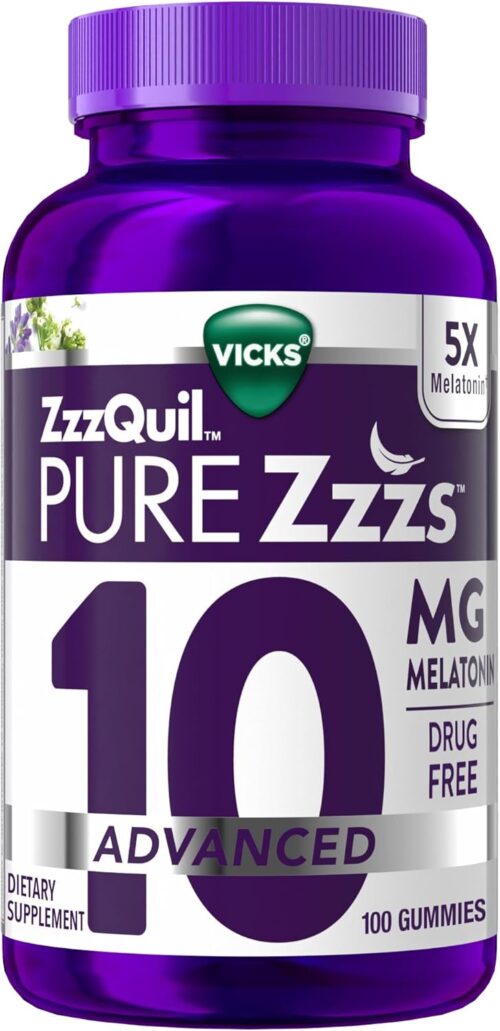 ZzzQuil Pure Zzzs Advanced Melatonin Gummies, Melatonin 10mg, Sleep Aid, with Chamomile & Lavender, Melatonin Sleep Gummies, Sleep Aids for Adults, Berry Flavored, 100 Sleep Gummies