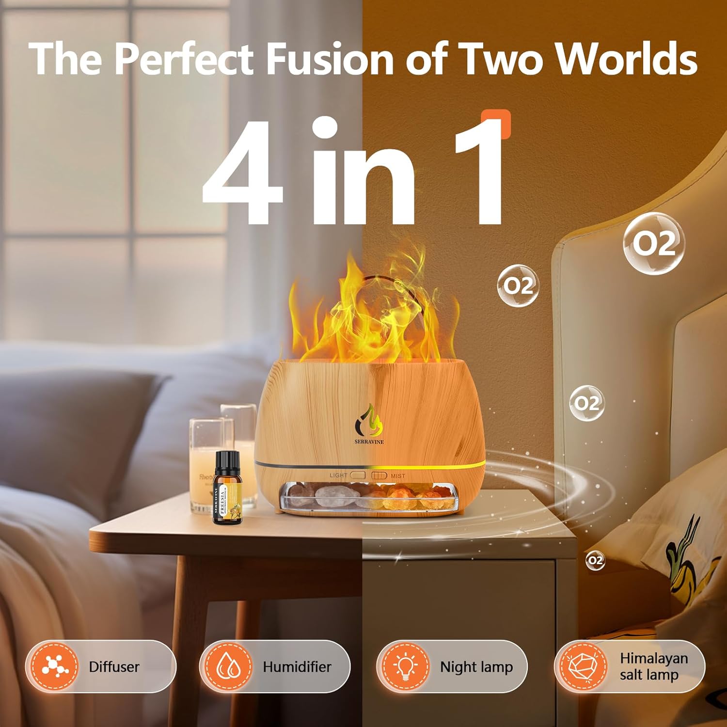 Ultrasonic Essential Oil Diffuser Set with 12 Best Aromatherapy Oils, Gift Box & Bag, Himalayan Salt Lamp Diffuser,Cool Mist Humidifier for Bedroom, Scent Diffusers for Home - Image 2