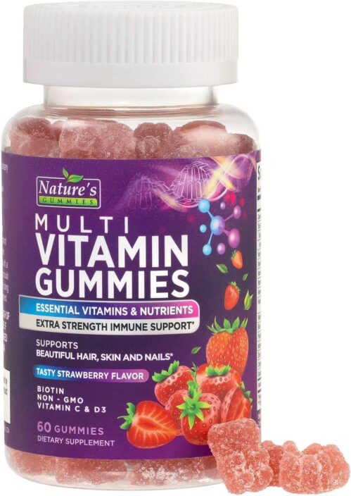 Multivitamin Gummies – Adult Gummy Vitamins for Women & Men, Nature’s Daily Gummy Multivitamins for Adults, Vitamins A, C, E, B6, B12 – Multi Vitamin Supplement, Non-GMO, Berry Flavored – 60 Gummies