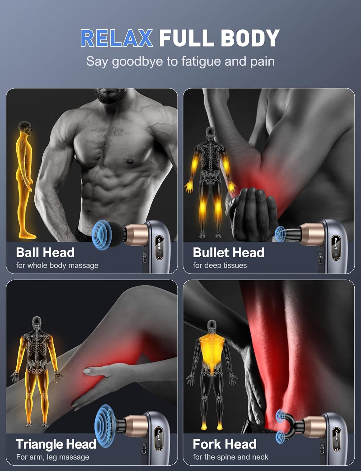 Massage Gun with Extended Handle, Back Massager for Pain Relief Deep Tissue, Handheld Percussion Massager Gun with 4 Massage Heads and 3 Modes, Full Body Massage for Neck Shoulder Waist Leg Muscle - Image 3