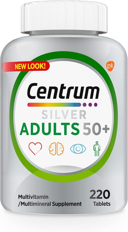 Centrum Silver Multivitamin for Adults 50 Plus, Multivitamin/Multimineral Supplement, Vitamin D3, B Vitamins, Gluten Free, Non-GMO Ingredients, Supports Memory and Cognition in Older Adults – 220 Ct