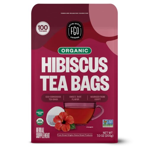 FGO Organic Hibiscus Tea, 100 Count, Eco-Conscious Tea Bags, Caffeine Free, Packaging May Vary (Pack of 1)