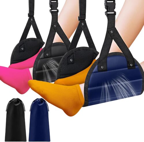 Foot Sling for Airplane Travel, Adjustable Foot Hammock for Plane Travel, Portable Plane Foot Hammock for Long Trip, Comfortable Airplane Foot Hammock to Relax Your Feet,2 Pack, Black & Blue
