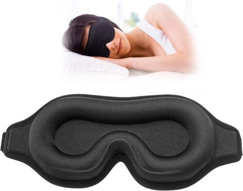 Sleep Eye Mask for Men Women, Lash Extensions 3D Sleeping Mask, Travel Blackout Night Blindfold Eye Shade Cover with Adjustable Strap (Black-3D)