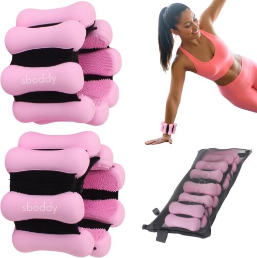 Pilates Wrist & Ankle Weights for Women, Wearable Adjustable Arm & Leg Weights Set of 2 (1lb Each), Ankle Weights for Walking, Yoga, Dance, Barre, Home Workouts – 2lbs Total