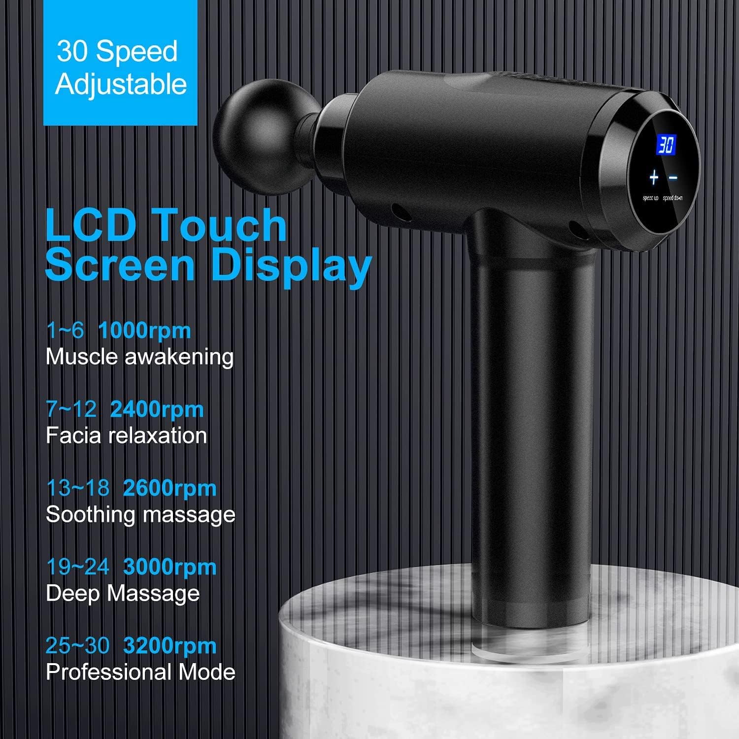 Massage Gun Deep Tissue Percussion Handheld Body Back Muscle Massager with 8 Massage Heads and LCD Touch Screen for Athletes - Image 4