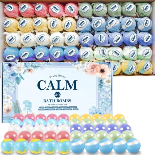 Bath Bombs Set with 10 Rich Scents, 50 PCS Bath Bombs for Women, Natural Bubble Bath Bombs with Shea Butter & Safe Oil, Ideal for Christmas, Birthday, Valentine’s Day Present Giving